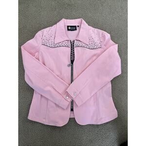 Christine Alexander Pink Denim Swarovski Crystal Embellished Jacket Sz XL